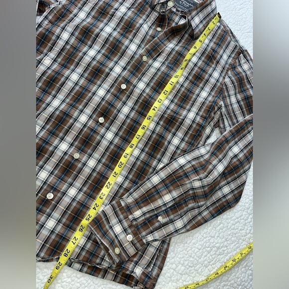 Abercrombie & Fitch Shirt Button Down Brown Blue Mens Large Muscle Fit - Picture 4 of 6
